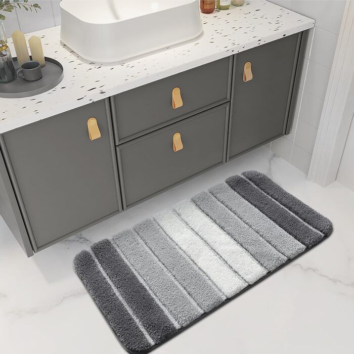 DEXI Non-Slip Bathroom Rug - Absorbent Bath Mat 60 x 110 cm - Washable, Soft & Grey