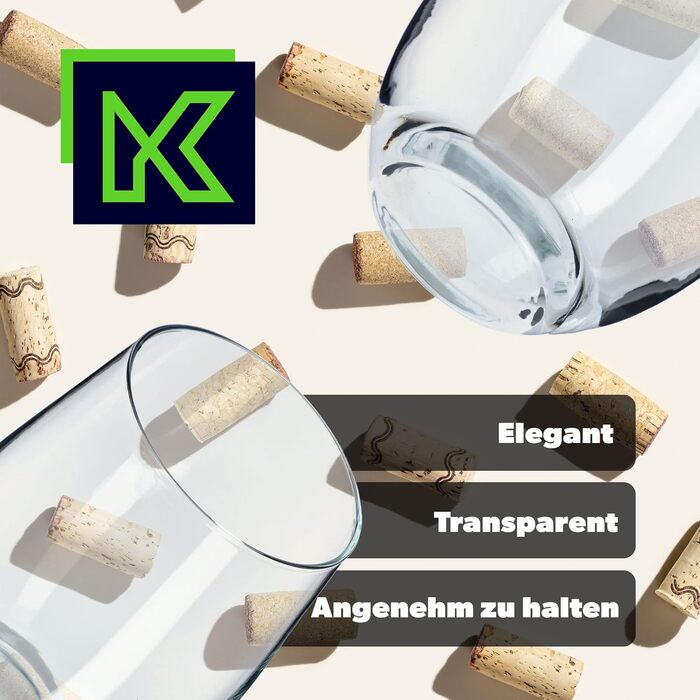 Набір склянок KADAX Susanne 6 шт, 580 мл для води, соку, вина з нейтрального кальцій-натрієвого скла, прозорі універсальні склянки