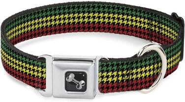 Нашийник для собак Buckle-Down Seatbelt Buckle - Houndstooth Black/Rasta, 1' шириною, розмір L (15-26 дюймів)