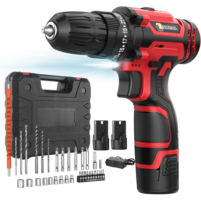Акумуляторний шуруповерт CONETOOL 12V Set: 2 x 2000mAh, 35 Нм, 2 швидкості, 25+1 момент, 36 аксесуарів
