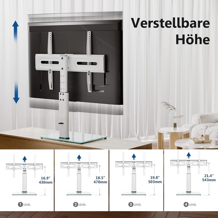 FITUEYES Adjustable TV Stand for 32-65 Inch TVs - Swivel & VESA 600x400 - White
