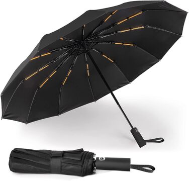 LAMA Гольф-парасолька туристична, чорна, автоматична, 105 см, 12 спиць, стійка до вітру