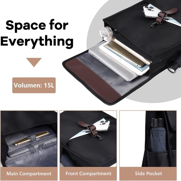 Рюкзак для ноутбука чоловічий/жіночий, 15.6 дюймів, з USB-портом, для подорожей, навчання, велосипеда (Чорний)