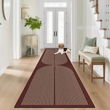 Килимок для підлоги/коридору 80x200 см з джуту, кухонний килимок, миючий, неслизький, для кухні, спальні, балкону (червоний)