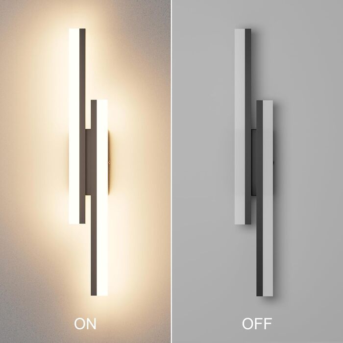 LED настінний світильник Klighten 40см, 12W, 850LM, тепле світло 3000K, чорний, для спальні, вітальні, коридору, сходи