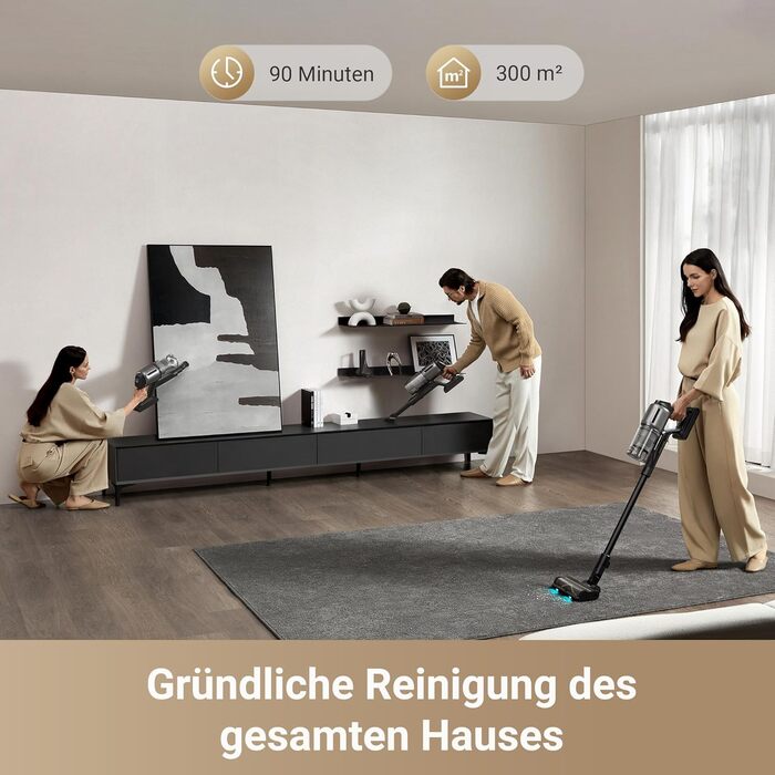 Dreame Z30 - Бездротовий пилосос з потужністю 190AW, 90 хвилин роботи, детекцією бруду, LED-дисплеєм та синім LED-підсвічуванням. Ідеально для прибирання дому, видалення шерсті тварин та килимів.