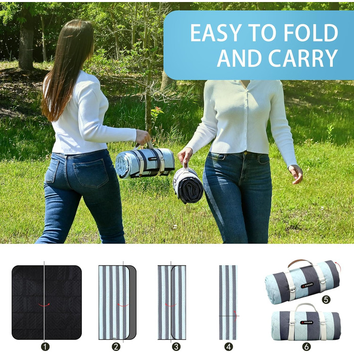 Плед для пікніка водонепроникний HX&OD, 203x203 см, сіро-зелений, з ручкою, складаний