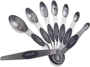 Measuring spoons, stainless steel, double-head measuring spoons, 8-piece set, spice scale, measuring spoons, measuring cups, scraper, baking tool (black, one size) (black, one size)