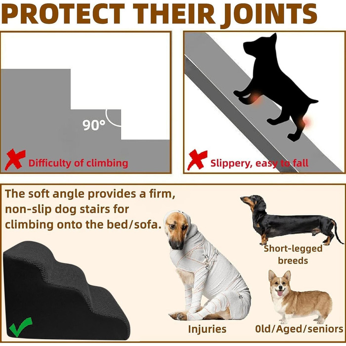 Trhillsbrad Breiter Hundetreppe 5 Stufen for Small Dogs, High-Density Foam Pet Stairs, Washable Cover and Non-Slip Bottom (Wide Dog Stairs 5 Steps Black)