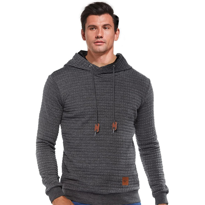 Чоловічий світшот Tansozer Basic з капюшоном, довгі рукави, в клітинку, темно-сірий