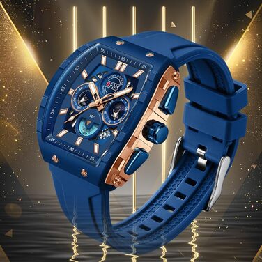 Чоловічий годинник GBB, кварцовий, аналоговий, спортивний, водонепроникний, для бізнесу, роботи, дозвілля, з силіконовим ремінцем (рожеве золото, блакитний)