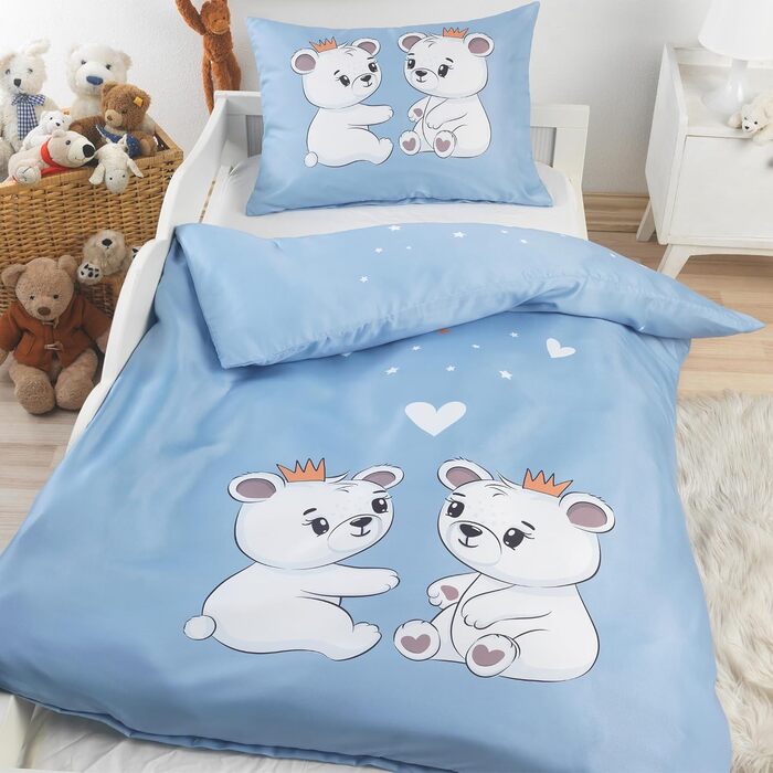 Комплект постільної білизни Kinder для дітей (100x135 см + 40x60 см) | 100% бавовна | Застібка-блискавка | Принцеси, зірки | рожевий/рожевий