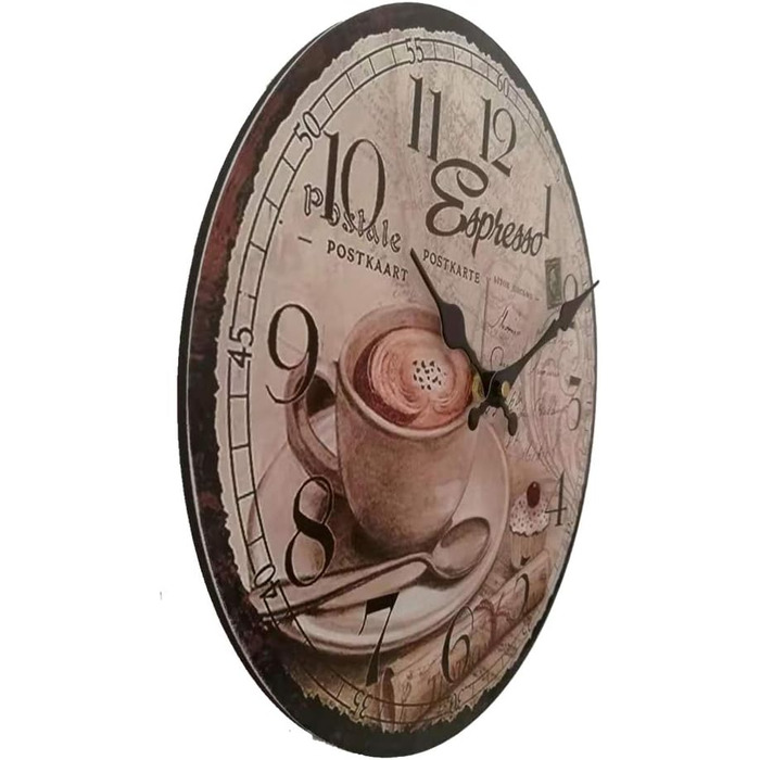 YOAI Wall Clock Kitchen Clock Vintage Shabby CHIC Antique Nostalgia Rustic Quartz Clock made of MDF with silent movement, 12 inch/30CM Ø (Coffee)