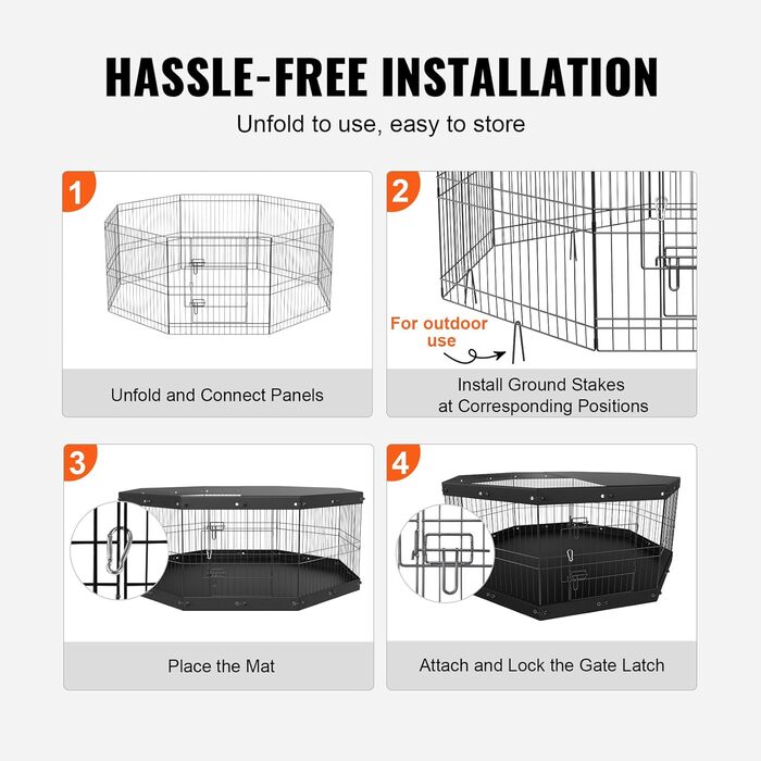 VEVOR 8-Panel Foldable Dog Playpen - 61cm High, Waterproof Oxford Fabric with Mat & Cover