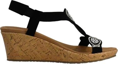 Босоніжки жіночі Skechers Beverlee Date Glam на танкетці, чорні (40 EU)