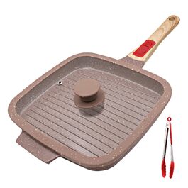 Гриль-сковорода з кришкою 26x24 см з керамічним антипригарним покриттям, знімною ручкою (Коричнева)