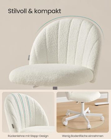 Офісний стілець SONGMICS з м'яким сидінням (фліс), регульована висота, кремово-білий - для дому, офісу, спальні