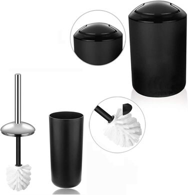 Набір аксесуарів для ванної кімнати Icegrey: 6 предметів, чорний (дозатор для рідкого мила, тримач для зубних щіток, стакан, мильниця, тримач для туалетного йоржика, сміттєвий контейнер)