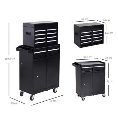 DURHAND Tool Trolley with 5 Drawers and 360° Wheels, Metal, 52.5x28x104.5cm, Mobile & Space-Saving for Workshop