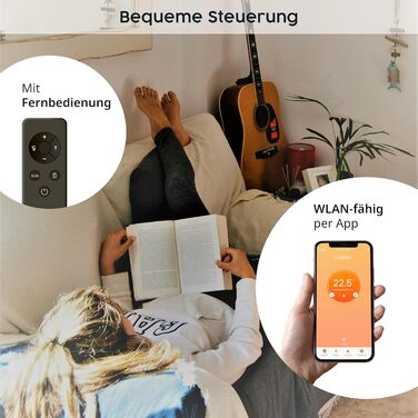 Обігрівач KönigsHaus 450W Smart з інфрачервоним випромінюванням V2 - підлоговий/настінний - керування через Wi-Fi з пульт дистанційного керування - з тримачем для рушників, ніжками та кріпленням. Колір: Білий. Потужність: 450 Вт