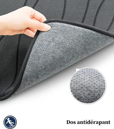 Килимок для ванної кімнати chakme з ефектом пам'яті (Memory Foam), нековзкий та вологопоглинаючий, темно-сірий, 43x61 см