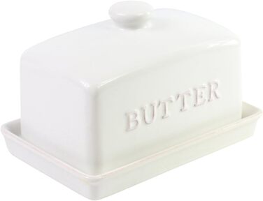 Traditional Ceramic Butter Dish, Classic White, 2-Piece Set, Pattern