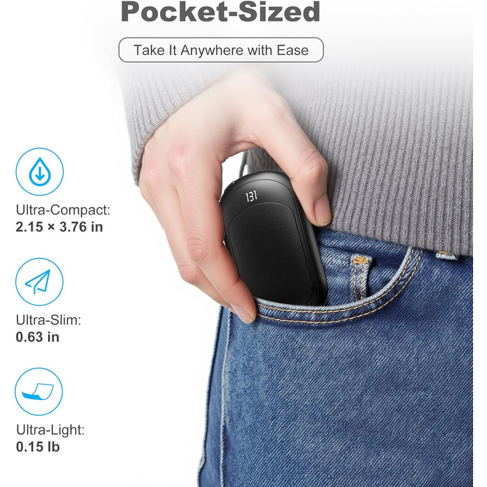 Електричний грілка для рук Macchiatto 2 шт., багаторазовий, 3200mAh, 3 рівні нагріву, до 55°C, чорний