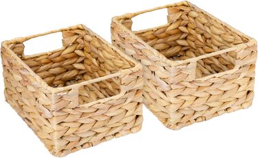 HMF Storage Basket, durable basket woven from water hyacinth seagrass | Set of 4 | Size | 36 x 28 x 20 cm (S, 2 pcs)