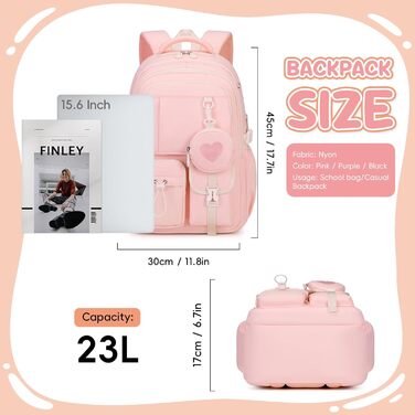 Шкільний рюкзак для дівчаток 1-5 класів з милим гаманцем, стильний рюкзак для школи та подорожей (рожевий)