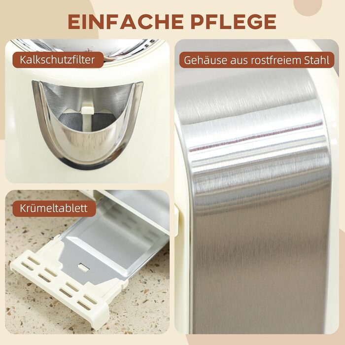 Набір HOMCOM для сніданку: чайник 1.7л та тостер на 4 скибочки з регулюванням підсмажування