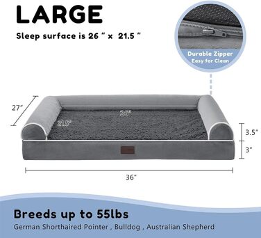 WESTERN HOME Dog Bed Dog Basket Large Dogs Orthopedic Dog Bed Dog Sofa Waterproof 106x76x10cm Dog Beds with Washable Cover Dog Basket Large Dogs, (L 91 x W 68 x H 17 cm, Dark Grey)