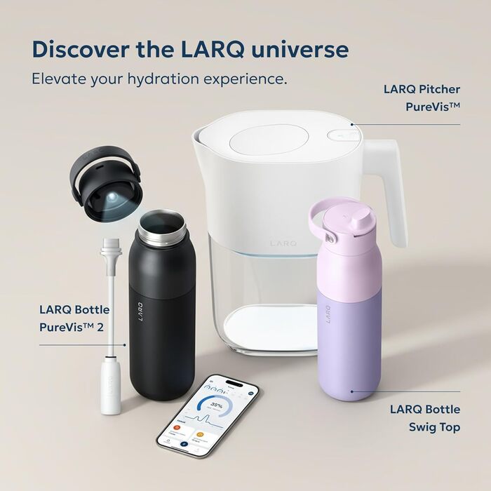 Пляшка для води LARQ PureVis 740 мл Obsidian Black: самоочисна, з нержавіючої сталі, зберігає температуру, BPA-free