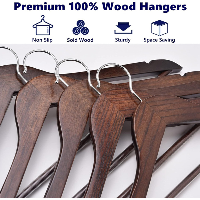 Amber Home 20-Piece 17.5-inch Retro Wooden Clothes Hangers with Bar and Notch, Antique Brown Hanger for T-Shirt, Shirt, Suit, Coat, Dress, Wedding, Camisole