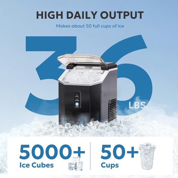 Машина для приготування кубиків льоду Ice Maker - 2L, чорна, з LED-дисплеєм, лопаткою та кошиком. Швидке приготування льоду за 6 хвилин.