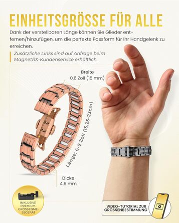 Браслет на руку чоловічий MagnetRX® з чистої міді – Магнітний браслет для чоловіків для магнітної терапії – Ідеально підходить при артриті та синдромі зап'ястного каналу – З інструментом для регулювання довжини (5 рівнів інтенсивності – EllipseMAX (5000 Г
