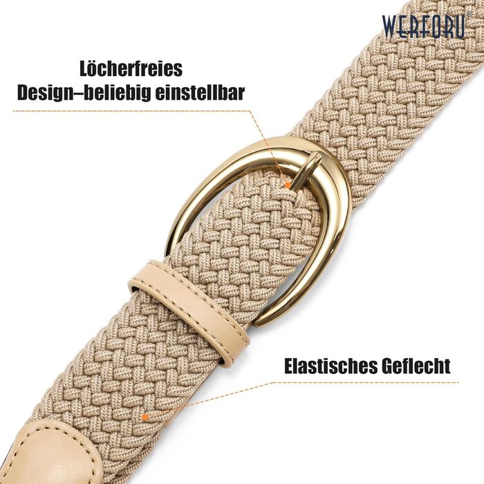 Плетений ремінь WERFORU: еластичний жіночий/чоловічий ремінь з пряжкою кольору хакі, 110 см
