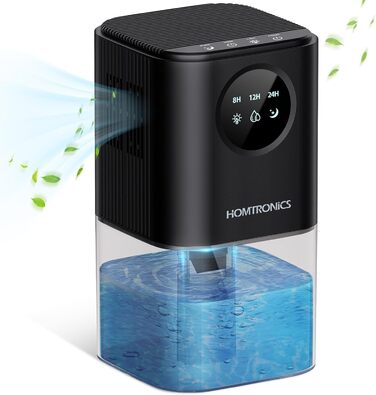 Електричний осушувач повітря Homtronics 1700 мл, компактний, портативний, тихий, з підсвіткою 7 кольорів, автовимкнення, для ванної, спальні, шафи, офісу (чорний)