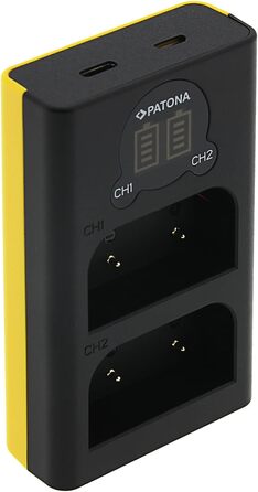Зарядний пристрій Patona Dual LCD USB-C/Micro-USB для акумуляторів Olympus BLX-1 (OM System OM-1, OM-1 Mark II, OM-3) – одночасна зарядка 2-х акумуляторів з індикацією заряду, компактний для подорожей