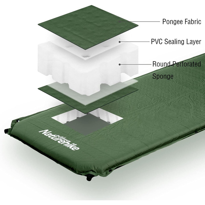 Надувний килимок для кемпінгу Naturehike - 6 см, сірий/темно-зелений, для подорожей та піших прогулянок