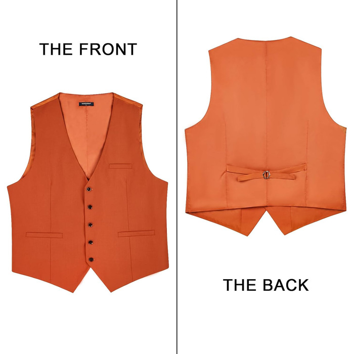 HISDERN Чоловічий жилет для весілля, вечірки, однотонний жилет з бавовни (S, випалений помаранчевий)