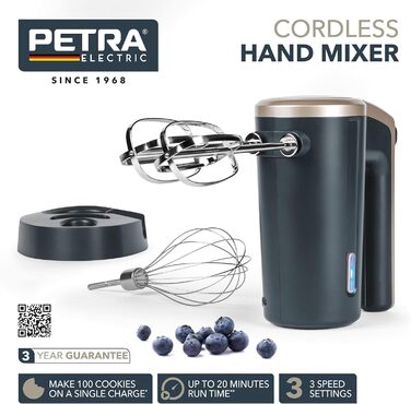 Ручний міксер Petra 300W з 5 швидкостями, турбо-функцією та аксесуарами, срібний