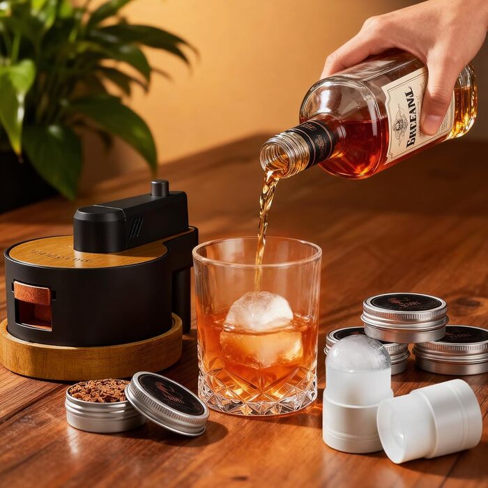 Набір для копчення віскі: 6 видів тирси, 2 склянки, 2 форми для льоду, без бутану (дерево)