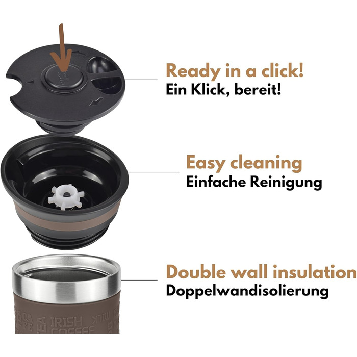 Термокружка Milu 370мл/450мл з нержавіючої сталі, ізольована, для кави, to go, без витоку, автокружка, термокружка, travel mug, коричнева