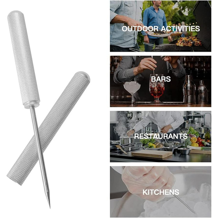 22.9 cm ice pick, aluminum alloy, handle with safety cover for kitchens, bars, bartenders, picnics, camping, and restaurants (Silver)