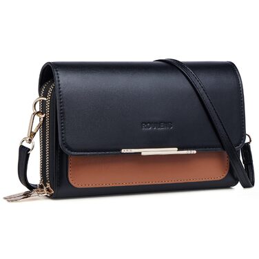 Сумка Roulens Klein через плече для жінок, веганська шкіра, чорно-коричнева. Компактна крос-боді сумка для телефону, паспорта та карток з регульованим ремінцем