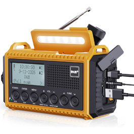 Портативне радіо DAB/DAB+/UKW з сонячною батареєю та акумулятором 5000mAh. Радіо для кемпінгу, надзвичайних ситуацій, з LED ліхтариком та функцією зарядки телефону USB.