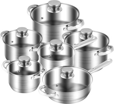 RIOVARM Stainless Steel Cookware Set with Lids, Induction Non-Stick Cookware Set, PFOA-Free, Kitchen Essentials Set, Suitable for Ovens, Frying Pan, Saucepan, Sauteuse, Saucepan, Casserole, Stainless Steel Cookware Set