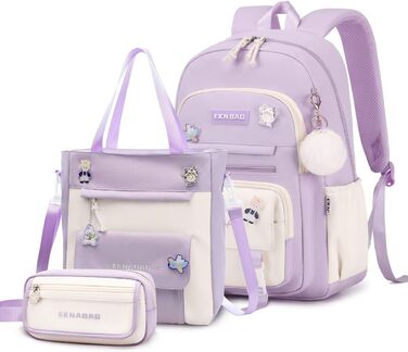 Рюкзак Tanou для дівчаток, шкільний набір: рюкзак, сумка через плече та пенал. Шкільний рюкзак для підлітків та школярів, фіолетовий колір
