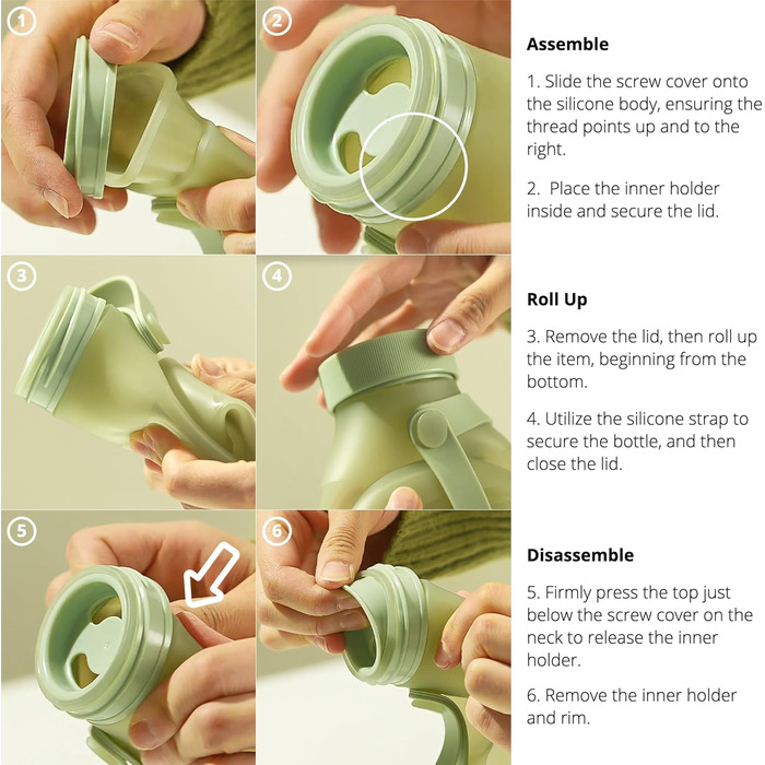 BLUE GINKGO Collapsible Water Bottles [2-Pack] – Lightweight, foldable silicone bottles for travel, hiking, and camping (500ml, Made in Korea, Beige)