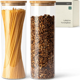 Скляні контейнери для зберігання KIVY з кришкою, 2 шт. по 1800 мл (бамбук)